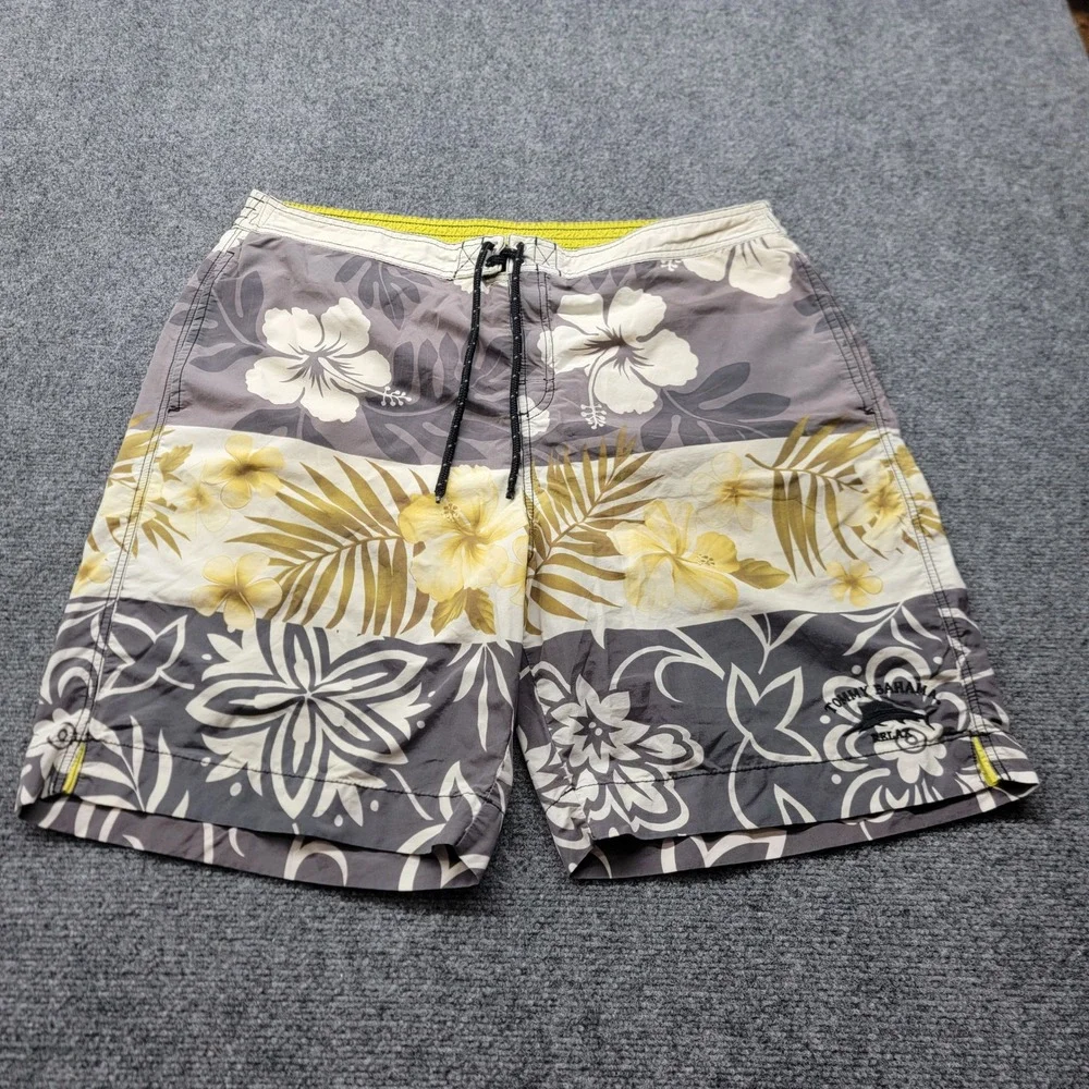 Tommy Bahama Relax Mens XL Swim Trunks Grey Floral Tropical Mesh Lined Shorts